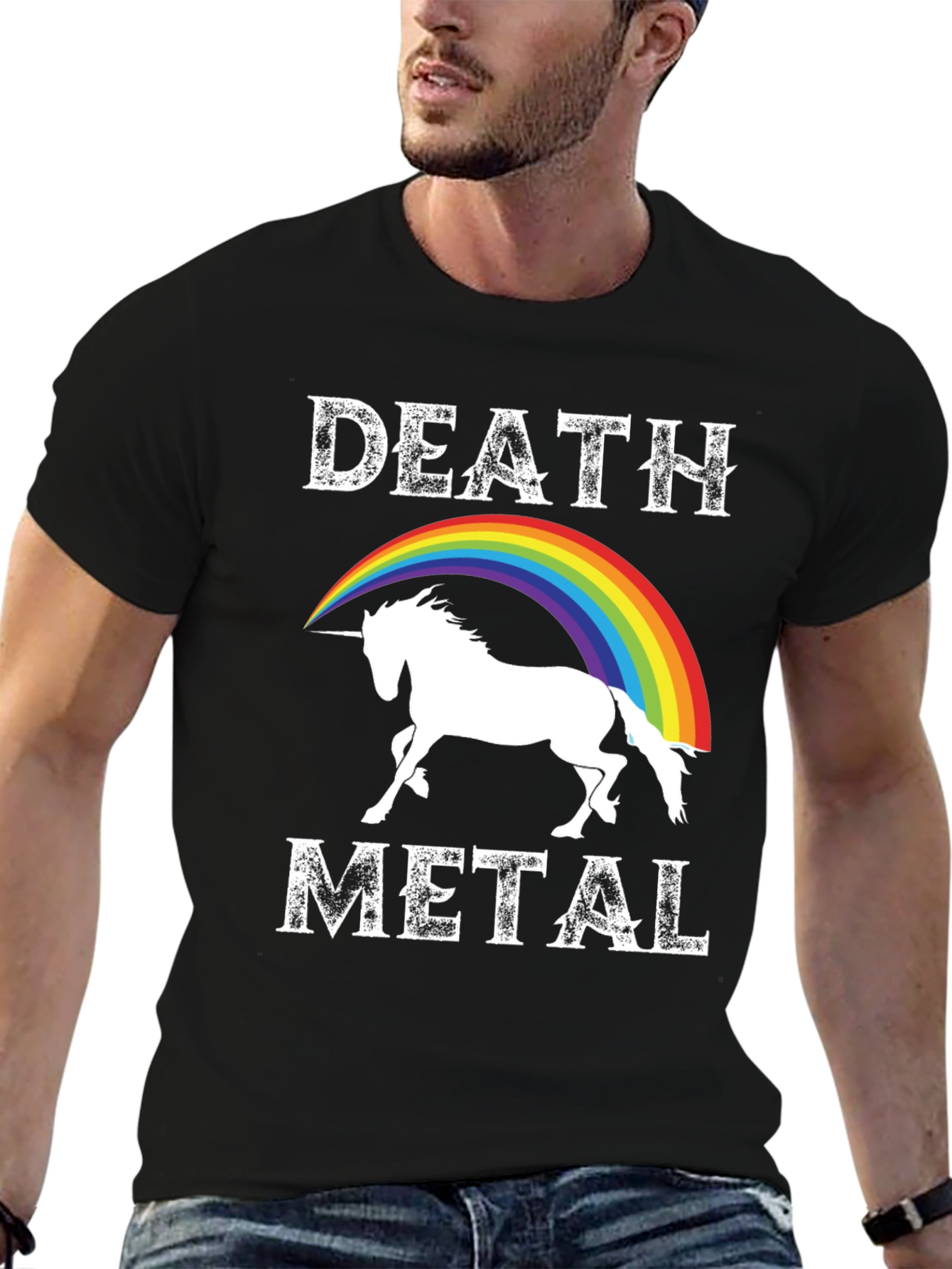 Death Metal Unicorn Rainbow Graphic Tee