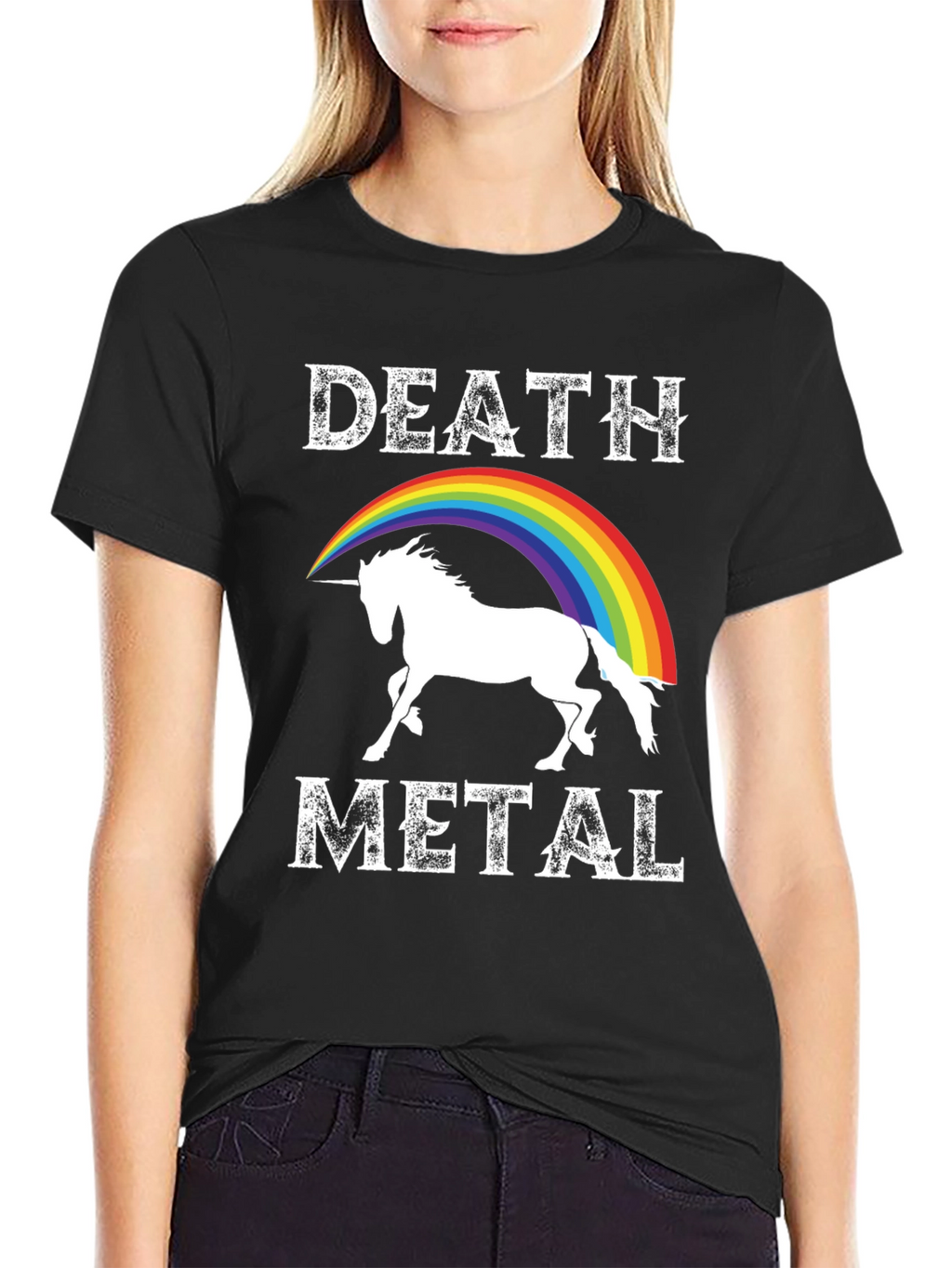 Death Metal Unicorn Rainbow Graphic Tee