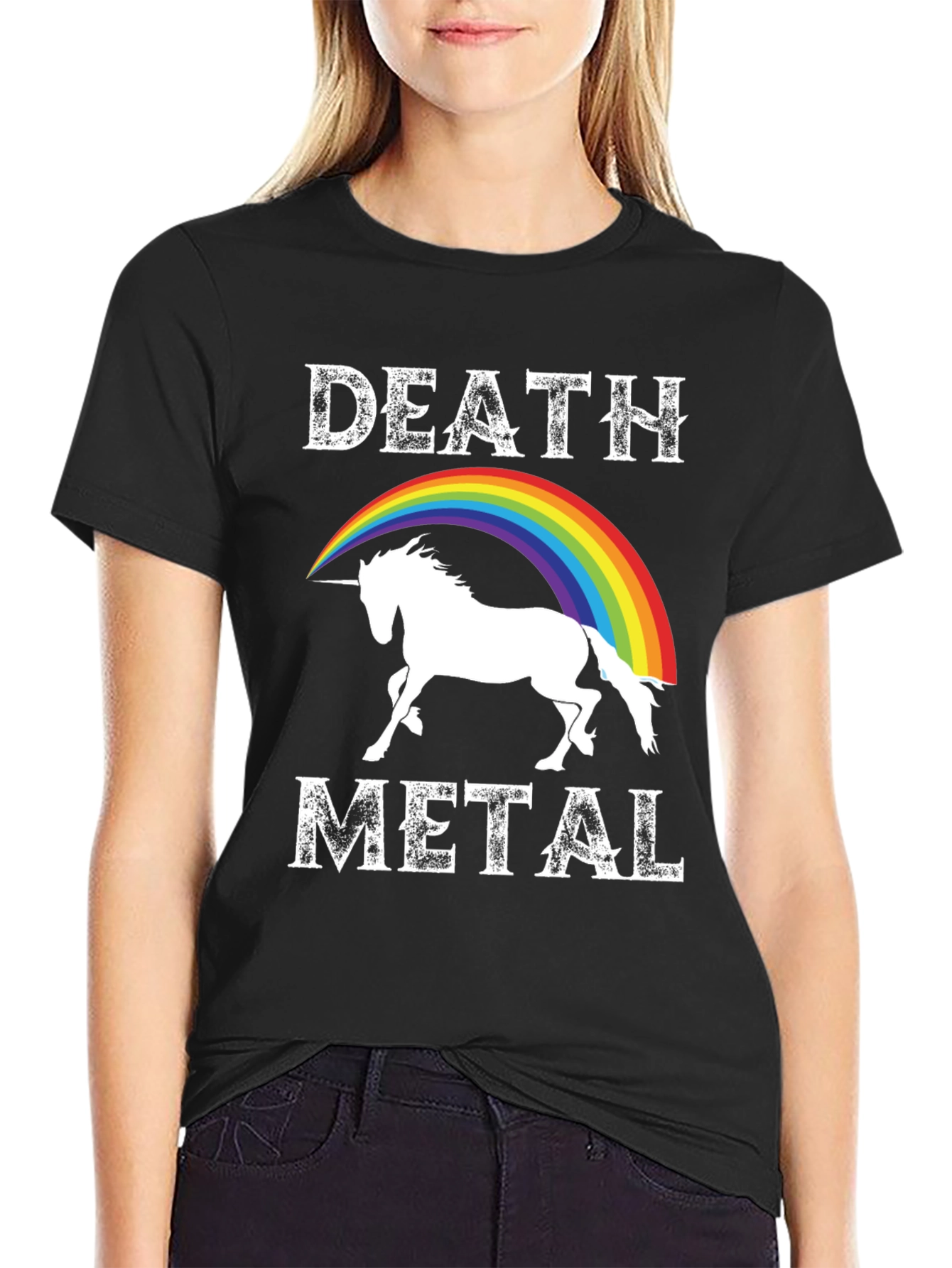 Death Metal Unicorn Rainbow Graphic Tee