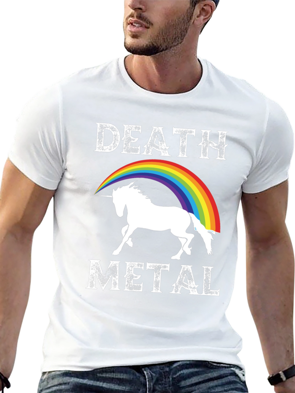 Death Metal Unicorn Rainbow Graphic Tee