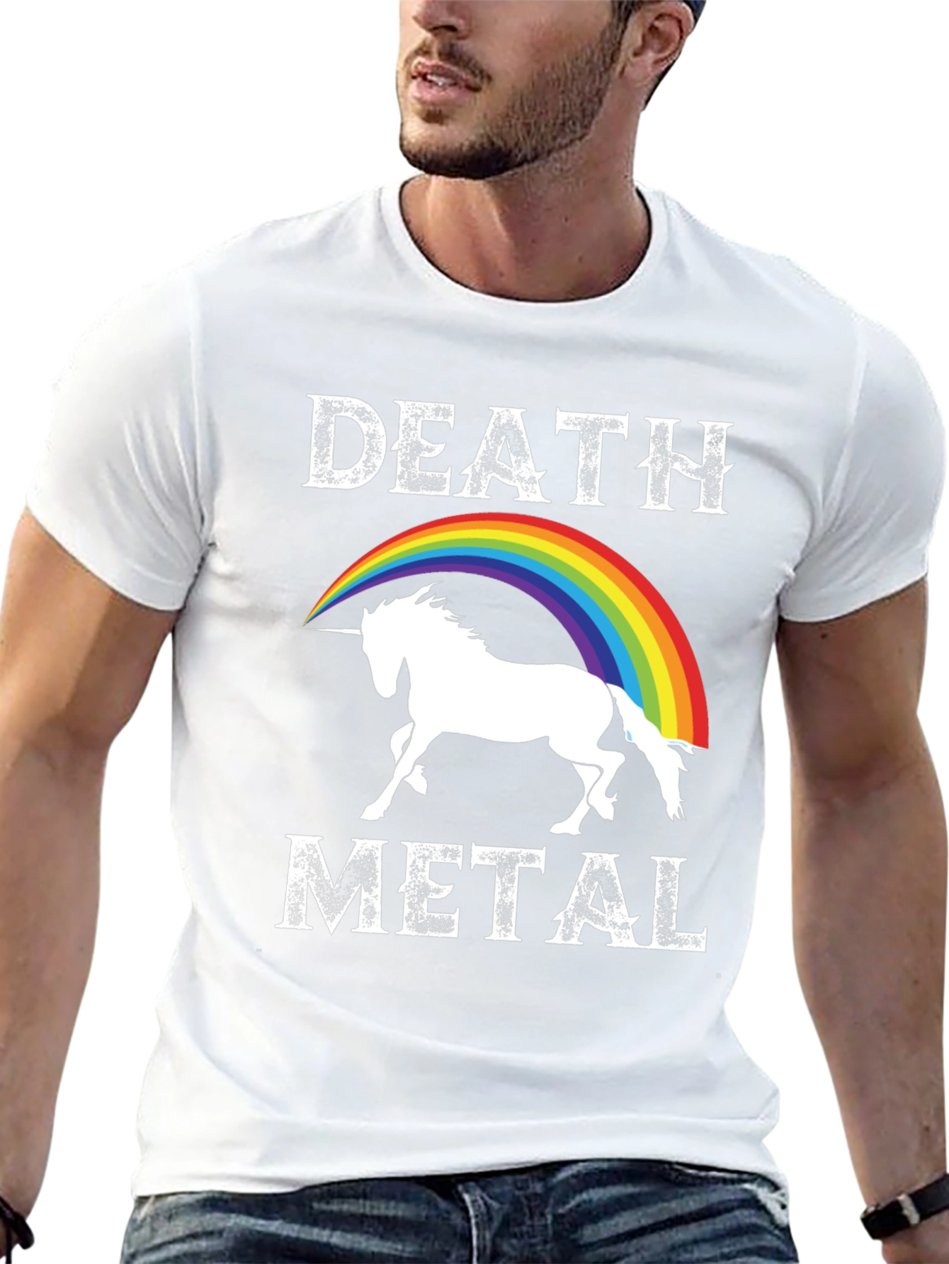 Death Metal Unicorn Rainbow Graphic Tee