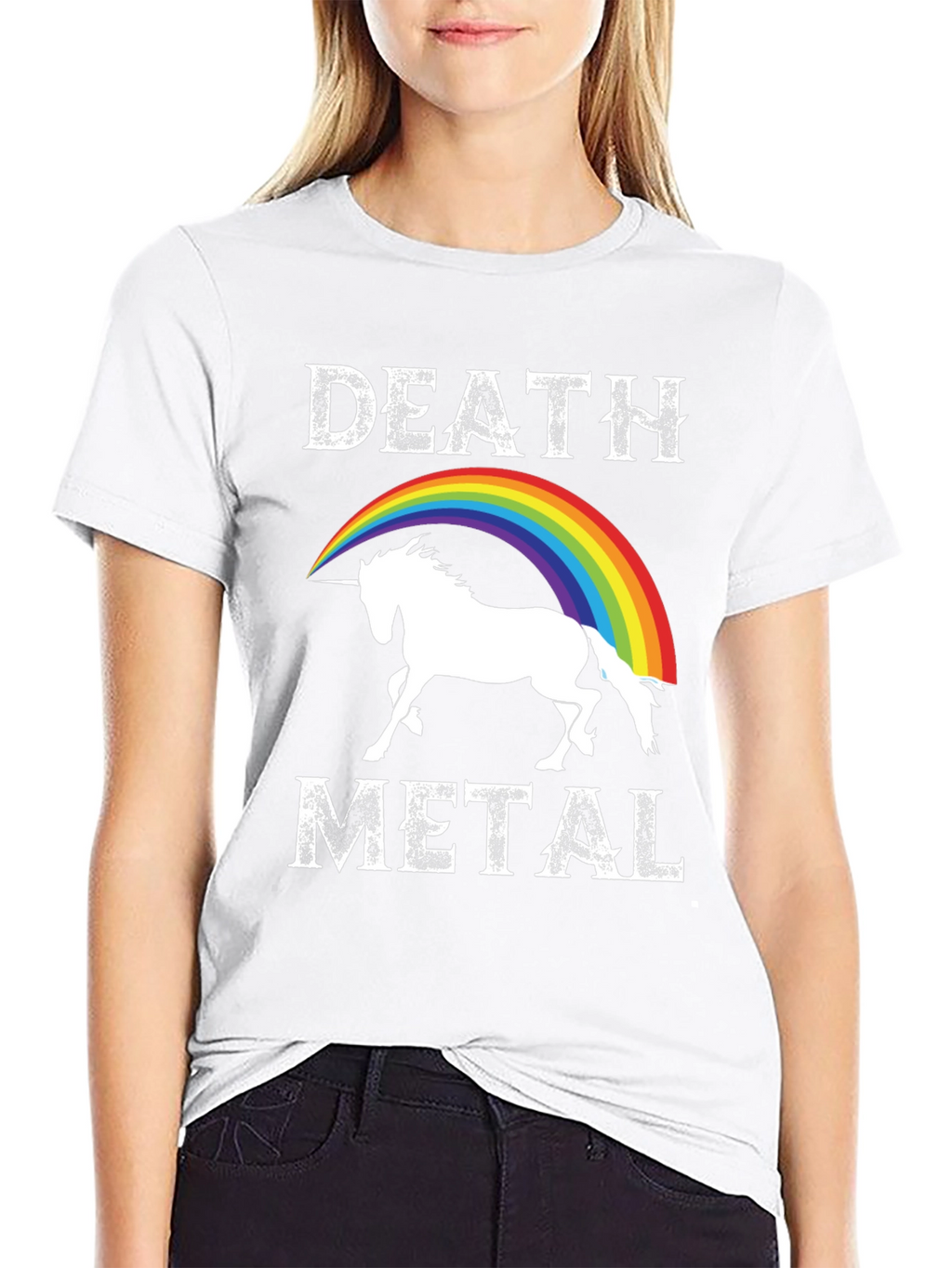 Death Metal Unicorn Rainbow Graphic Tee
