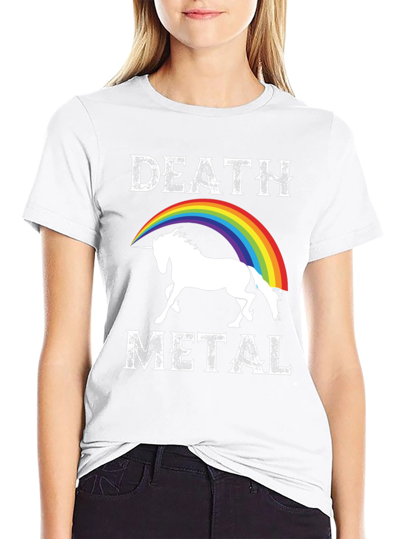Death Metal Unicorn Rainbow Graphic Tee