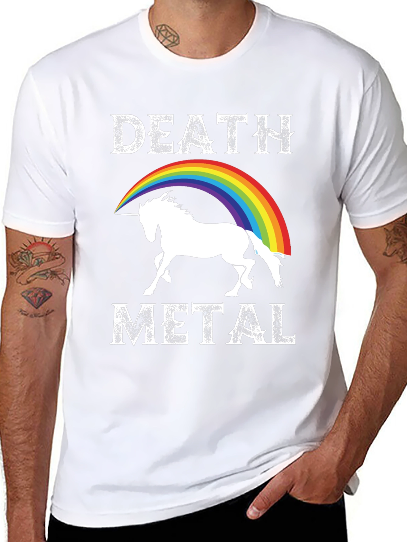Death Metal Unicorn Rainbow Graphic Tee