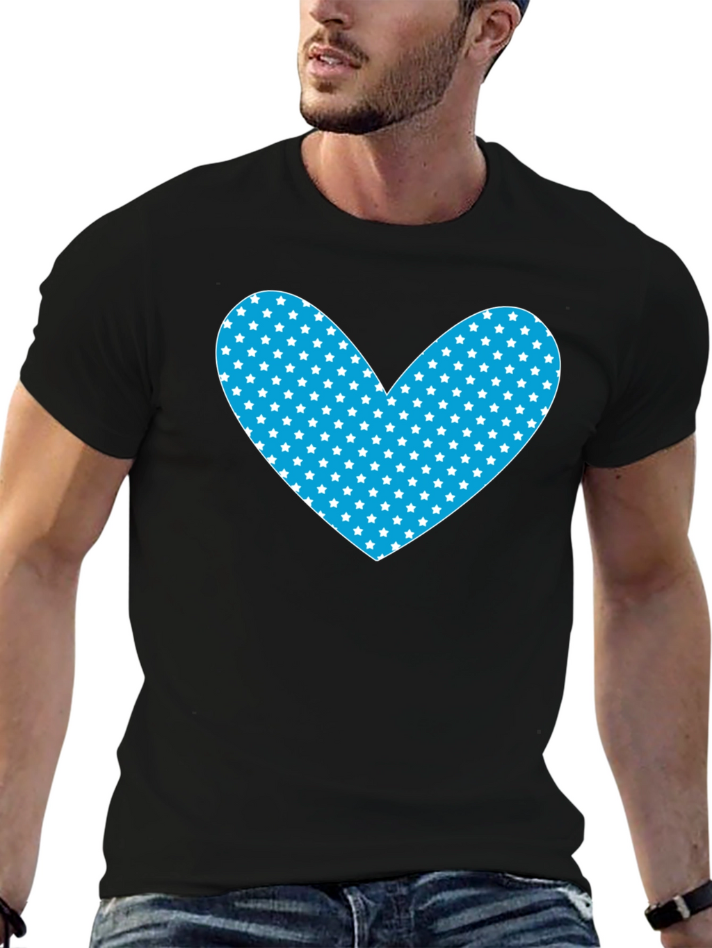 Starry Heart Graphic Tee - Black Cotton Blend