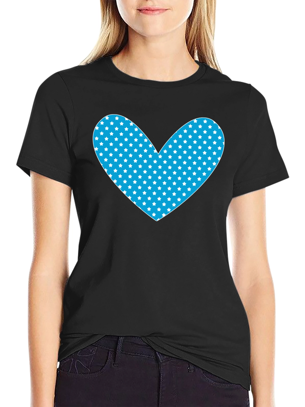 Starry Heart Graphic Tee - Black Cotton Blend