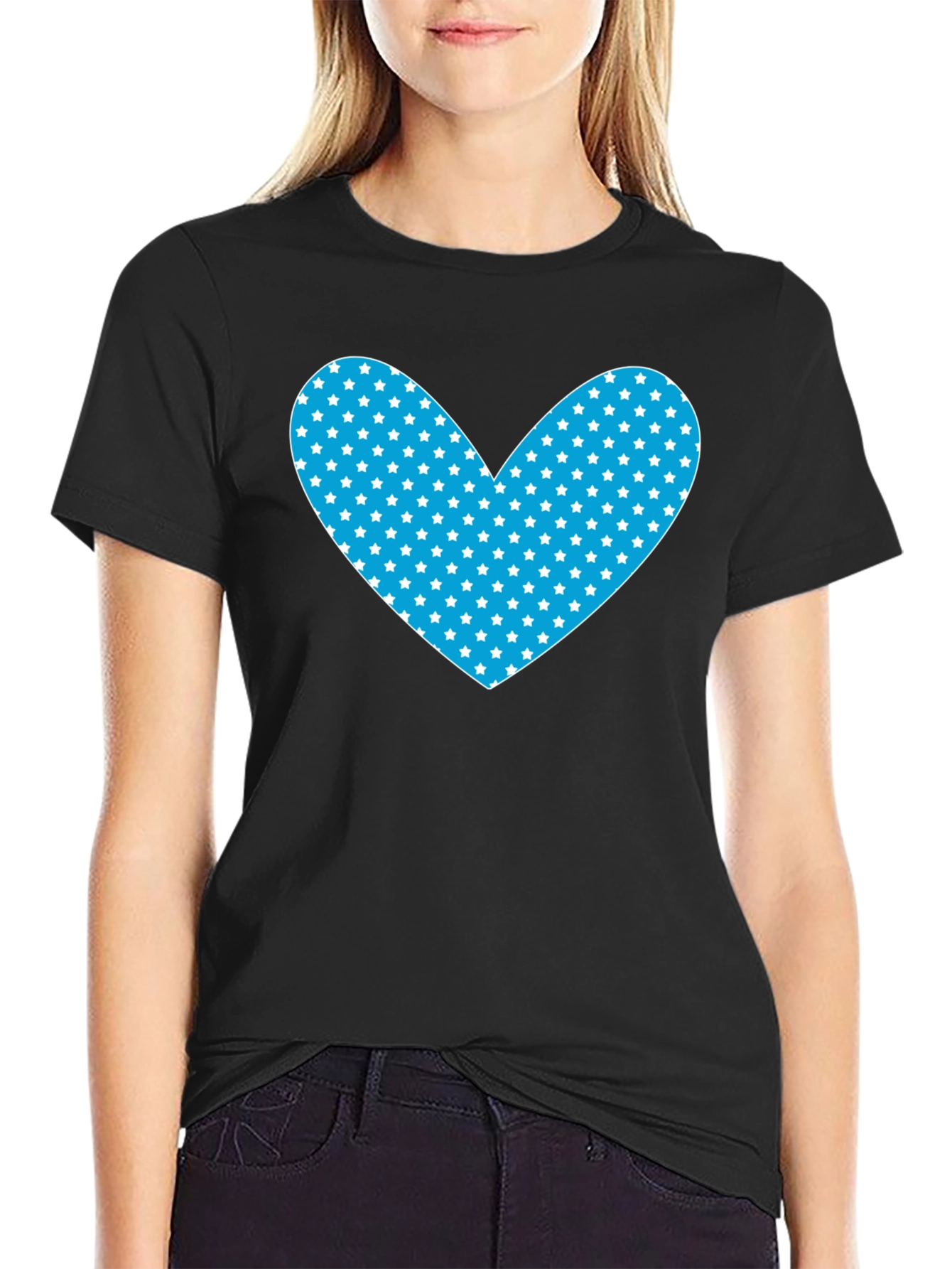 Starry Heart Graphic Tee - Black Cotton Blend