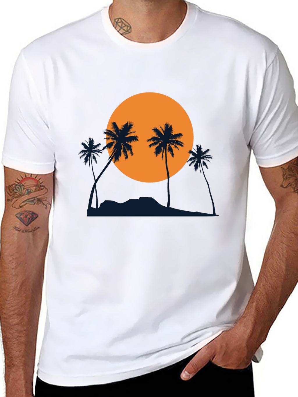 Sunset Palm Tree Graphic Black T-Shirt