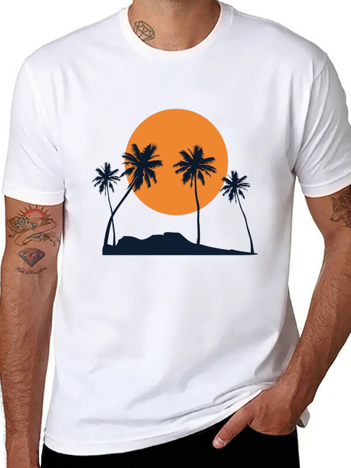 Sunset Palm Tree Graphic Black T-Shirt