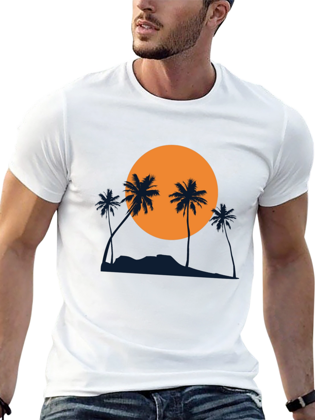 Sunset Palm Tree Graphic Black T-Shirt