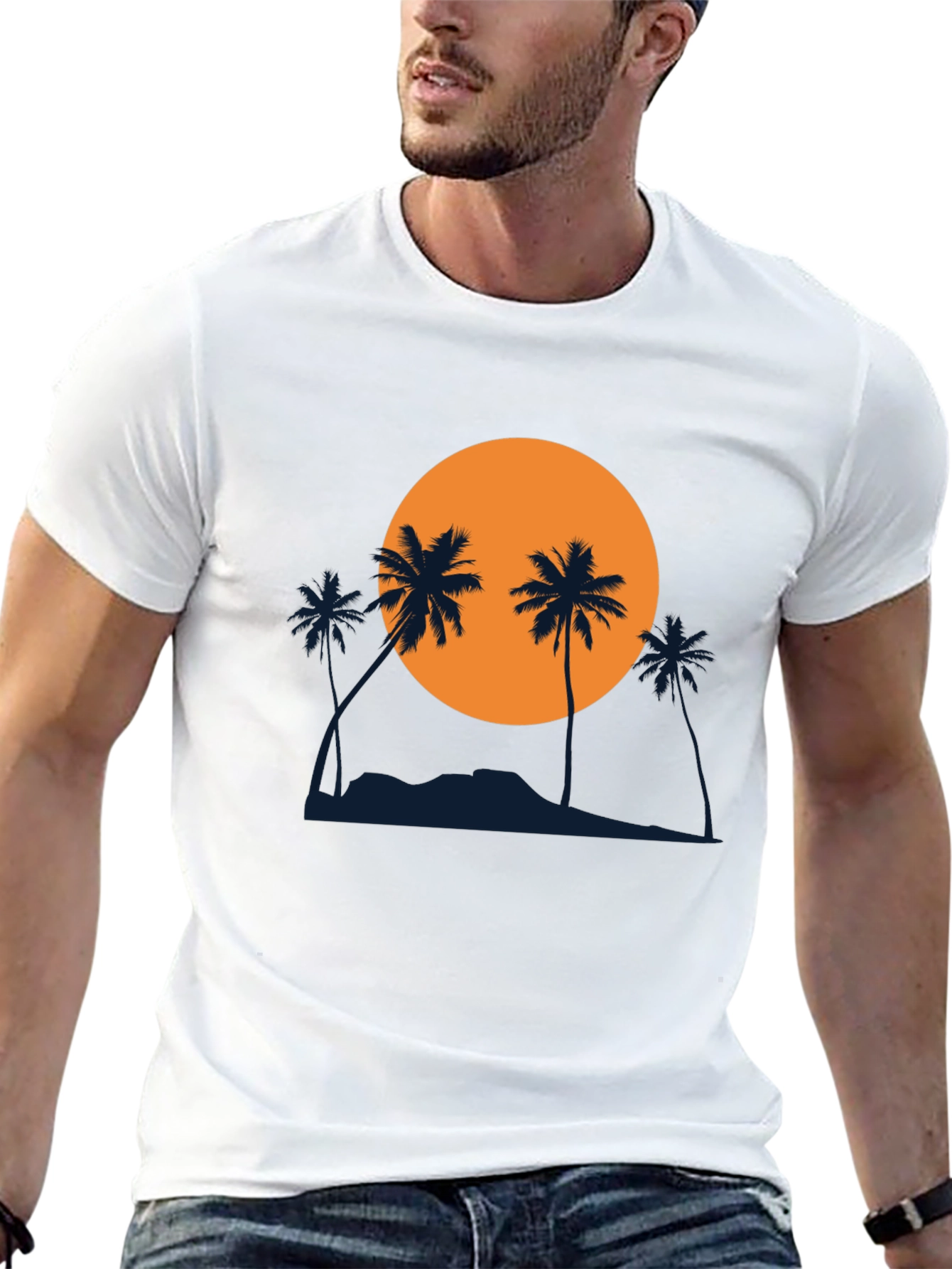 Sunset Palm Tree Graphic Black T-Shirt