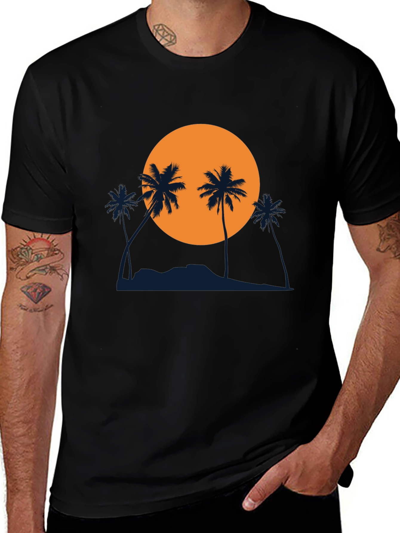 Sunset Palm Tree Graphic Black T-Shirt