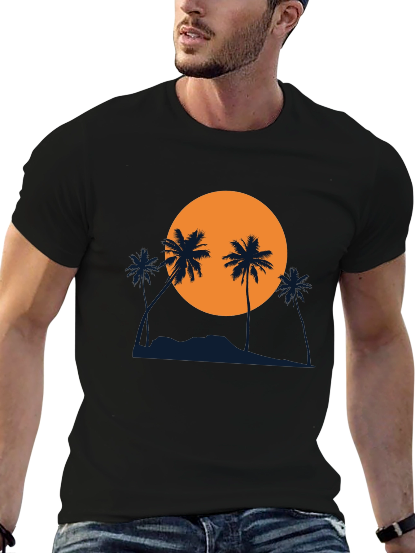 Sunset Palm Tree Graphic Black T-Shirt
