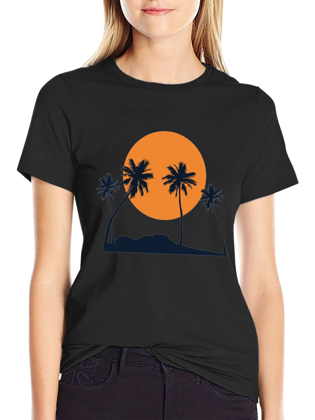 Sunset Palm Tree Graphic Black T-Shirt