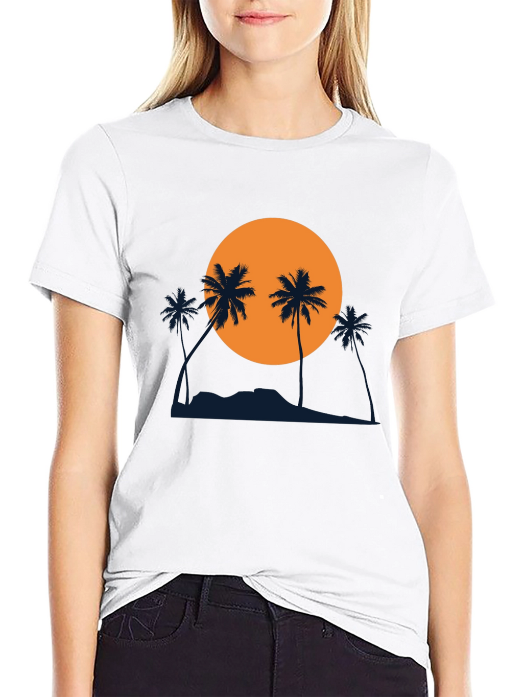Sunset Palm Tree Graphic Black T-Shirt