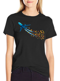 Airplane & Autumn Leaves Graphic Black T-Shirt