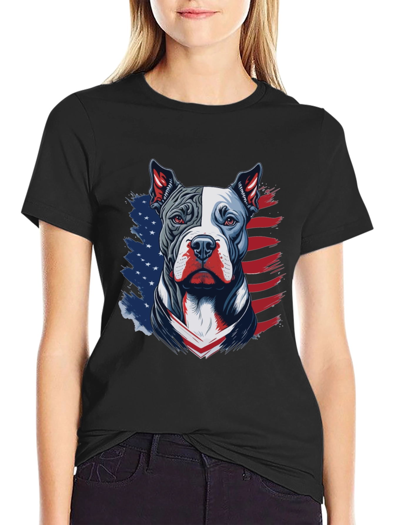 Patriotic Pitbull Graphic Tee - USA Flag Dog Lover Shirt