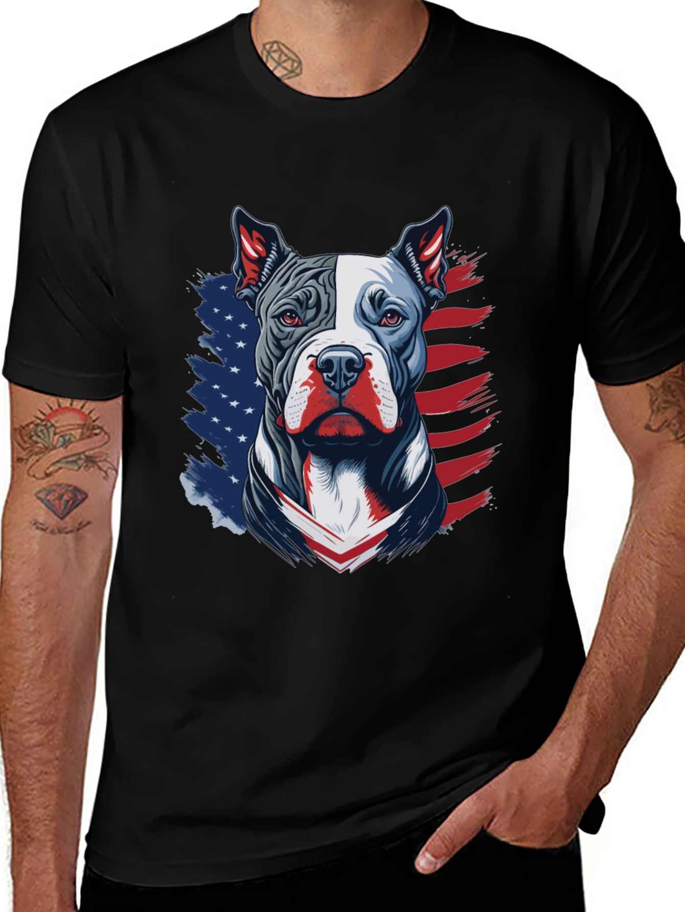 Patriotic Pitbull Graphic Tee - USA Flag Dog Lover Shirt