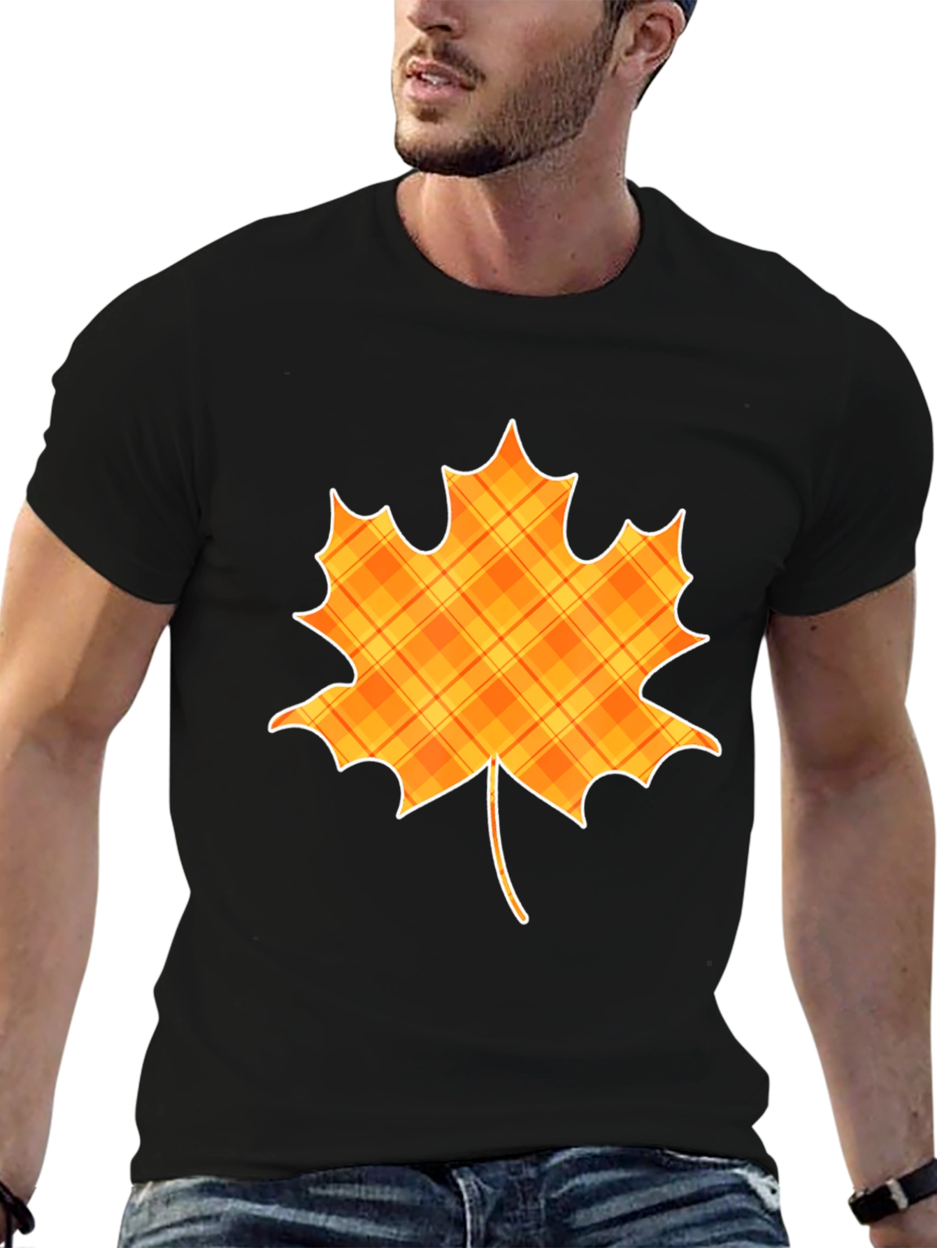 Plaid Maple Leaf Graphic Tee - Autumn Style