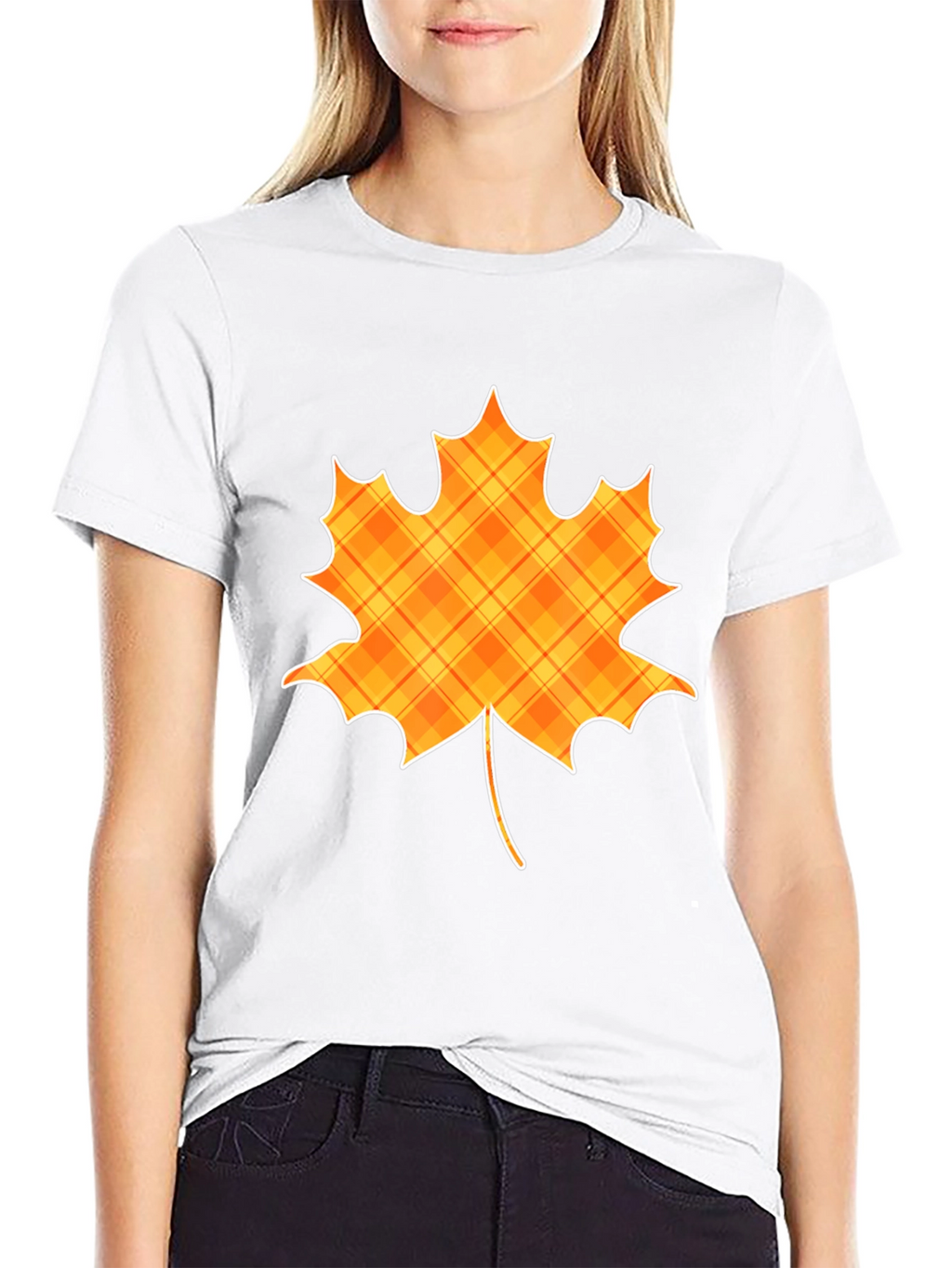 Plaid Maple Leaf Graphic Tee - Autumn Style