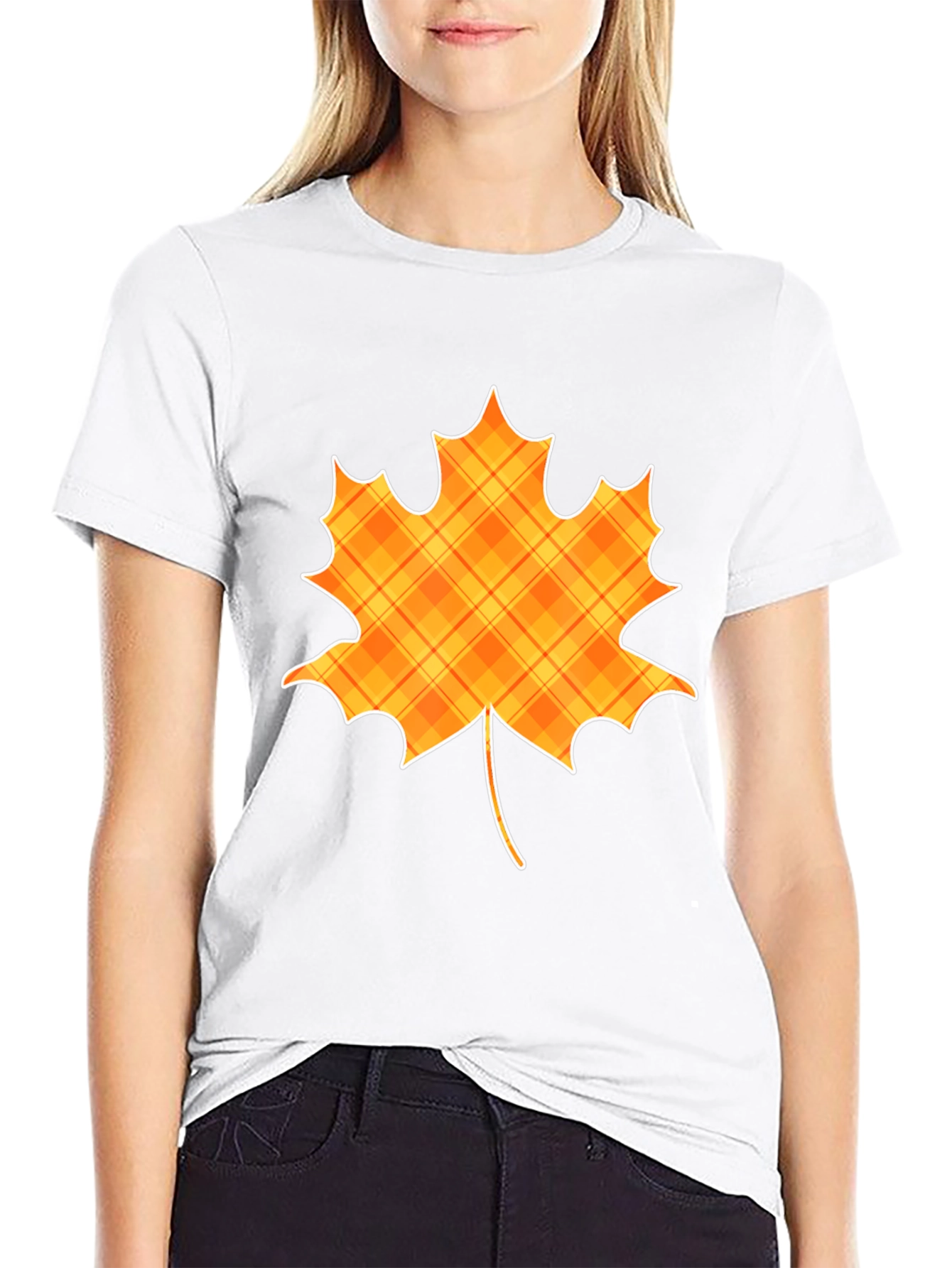 Plaid Maple Leaf Graphic Tee - Autumn Style