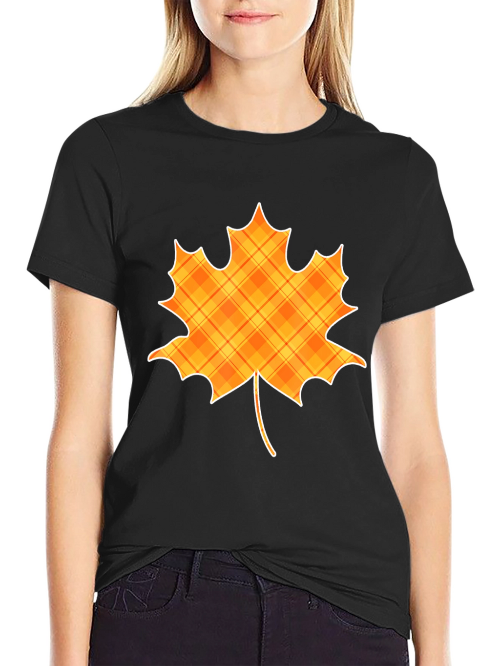 Plaid Maple Leaf Graphic Tee - Autumn Style