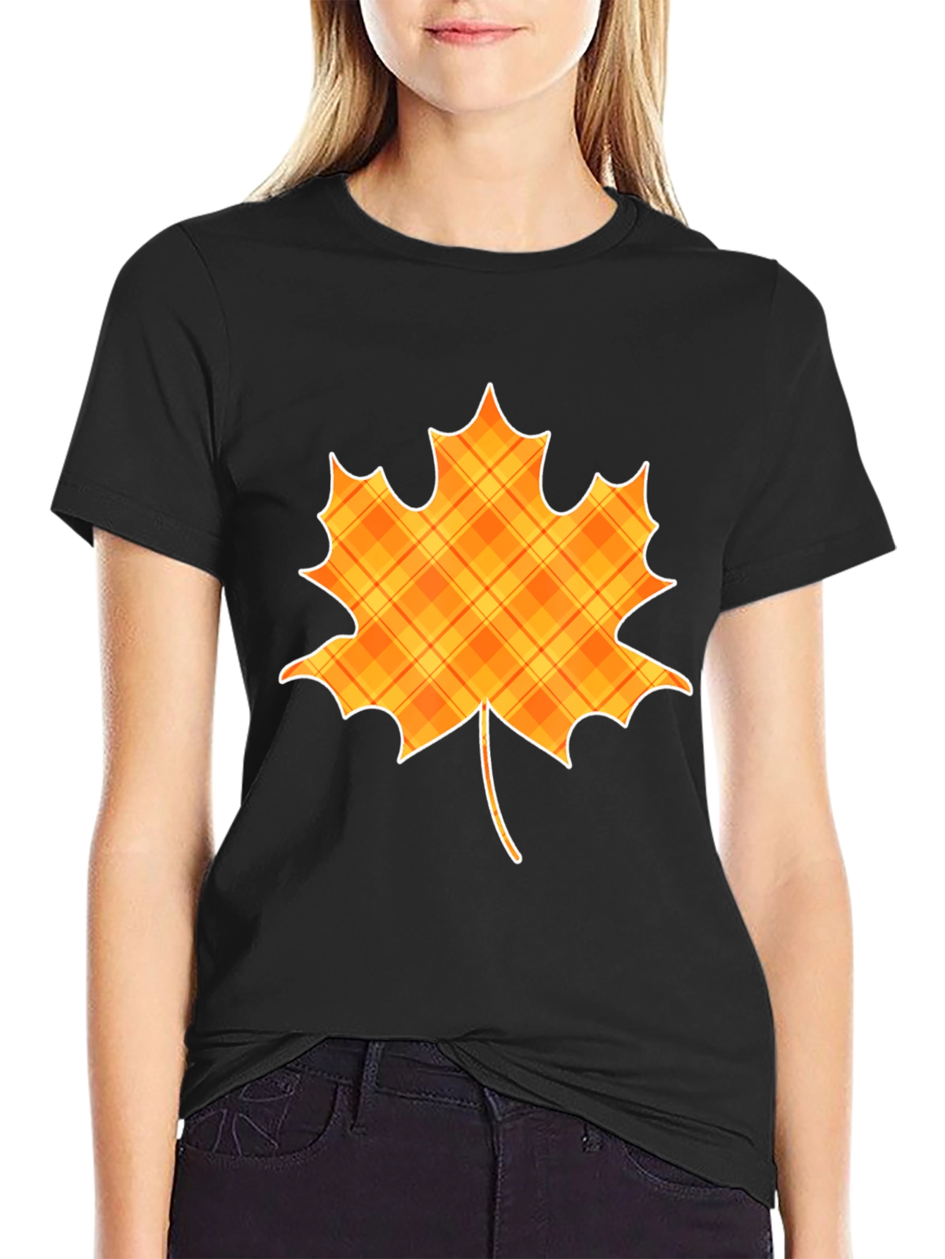 Plaid Maple Leaf Graphic Tee - Autumn Style