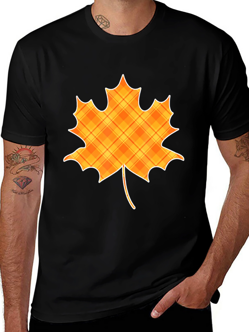 Plaid Maple Leaf Graphic Tee - Autumn Style