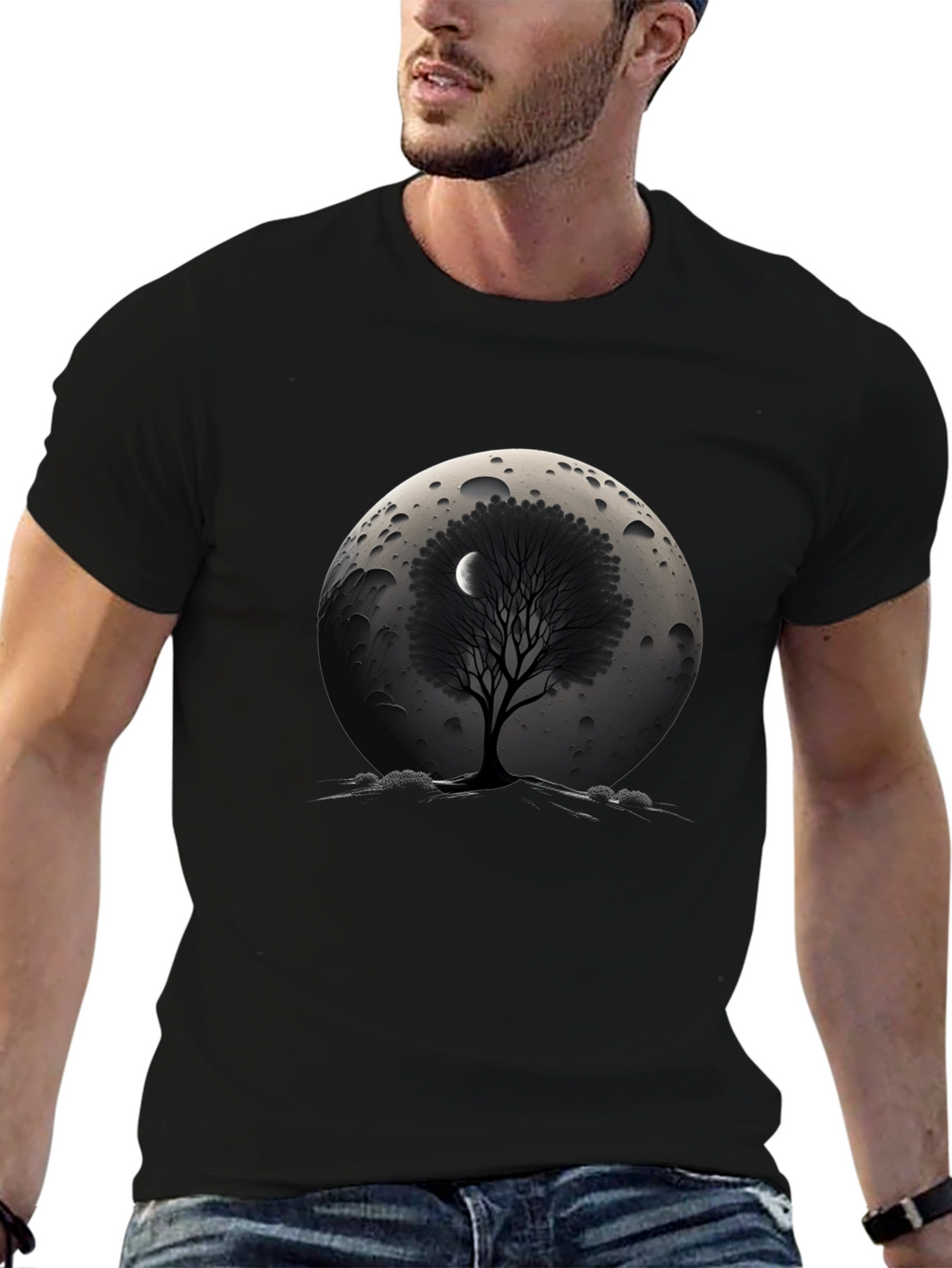 Lunar Tree Graphic T-Shirt - Stylish Black Tee