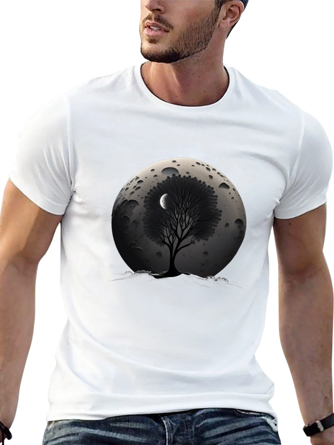 Lunar Tree Graphic T-Shirt - Stylish Black Tee