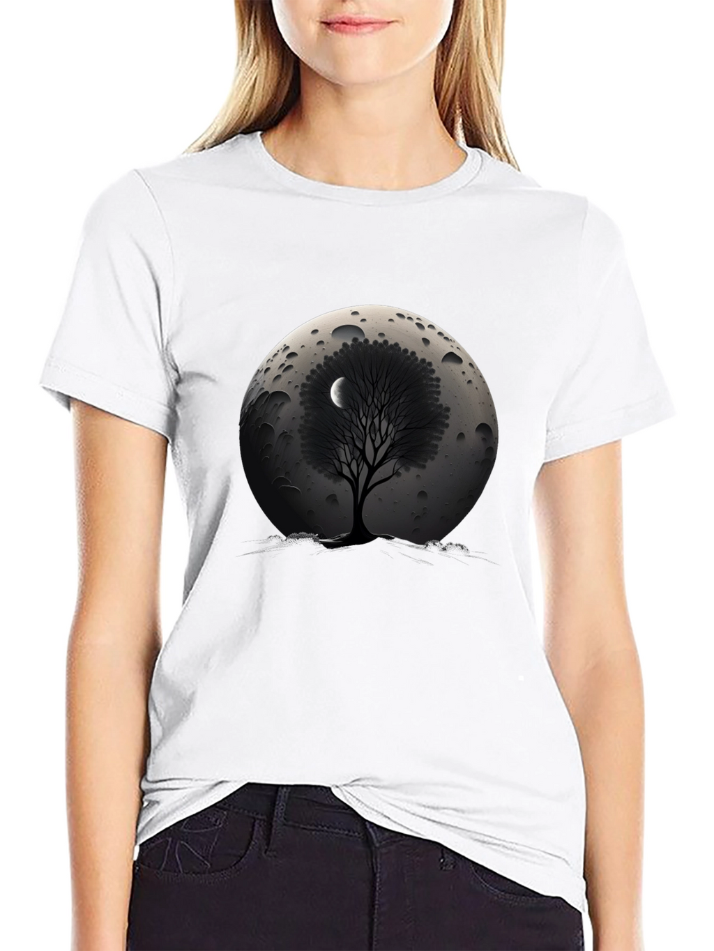 Lunar Tree Graphic T-Shirt - Stylish Black Tee