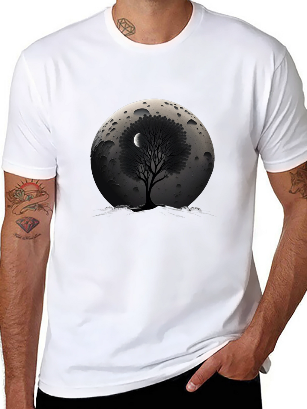Lunar Tree Graphic T-Shirt - Stylish Black Tee