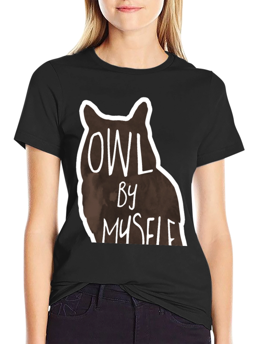 Owl By Myself Graphic Tee - Black Casual T-Shirt