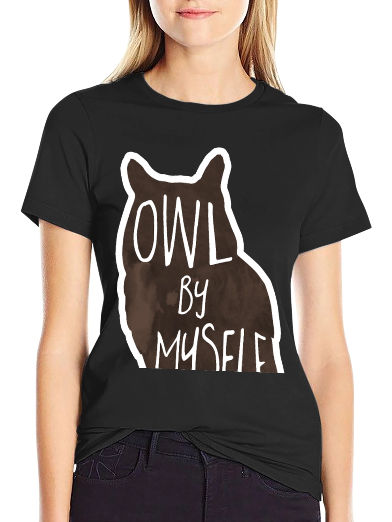 Owl By Myself Graphic Tee - Black Casual T-Shirt