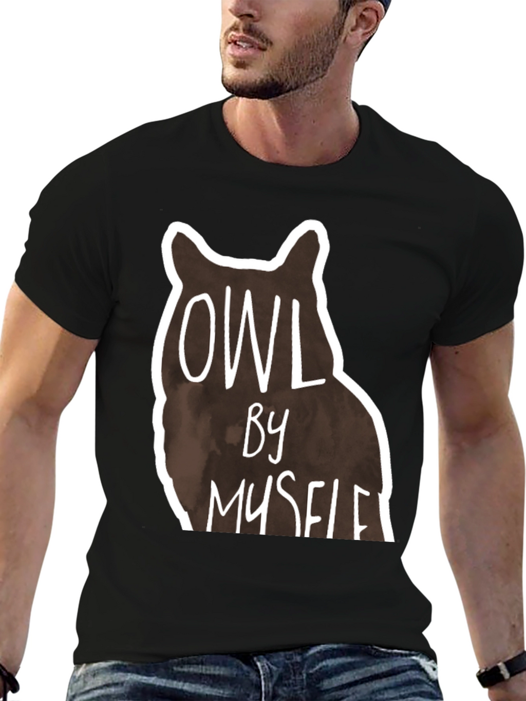 Owl By Myself Graphic Tee - Black Casual T-Shirt