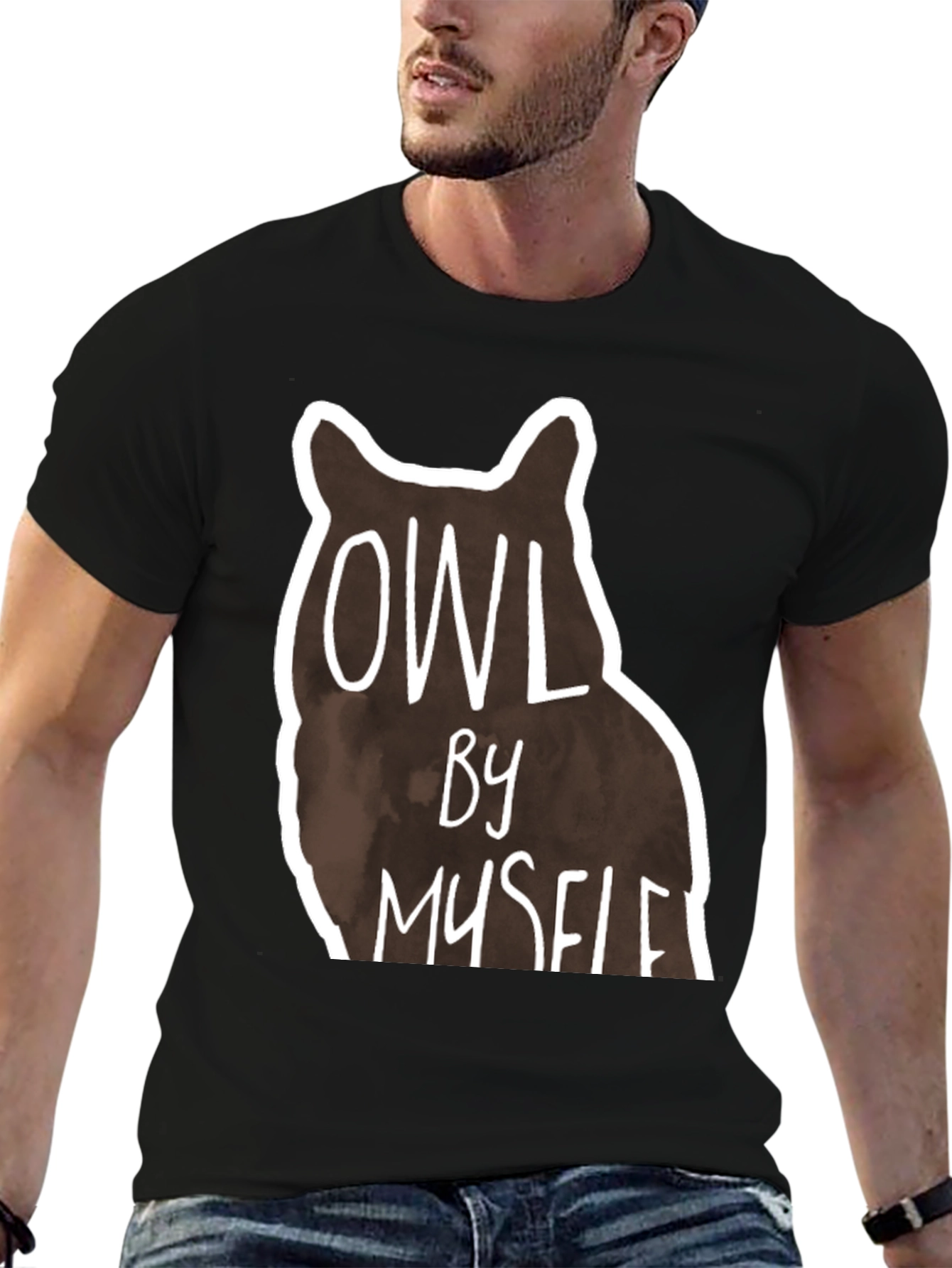Owl By Myself Graphic Tee - Black Casual T-Shirt