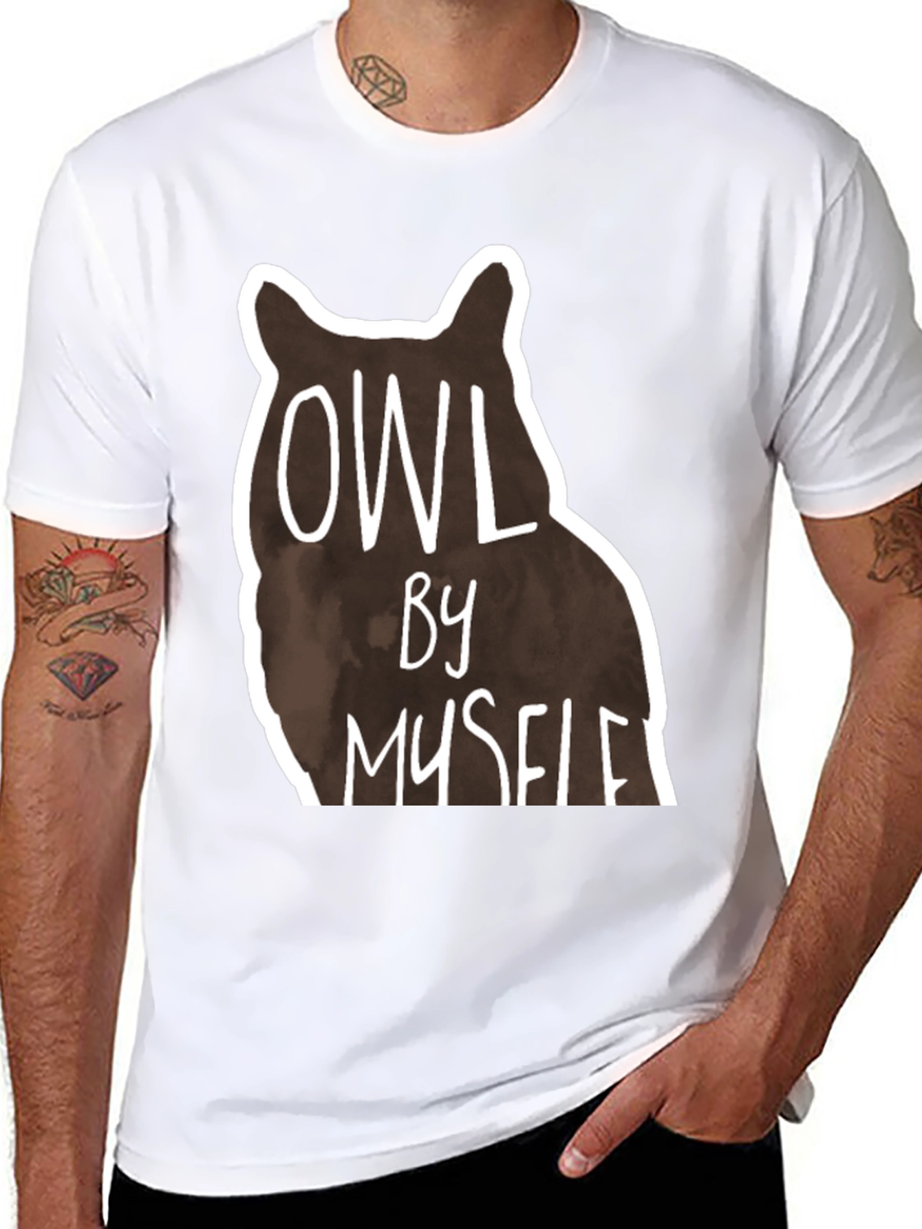 Owl By Myself Graphic Tee - Black Casual T-Shirt