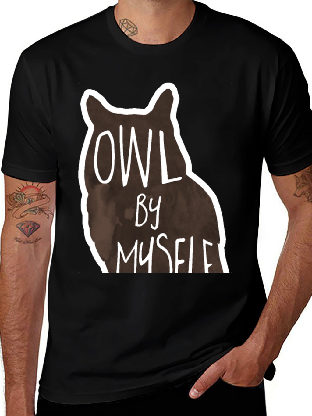 Owl By Myself Graphic Tee - Black Casual T-Shirt