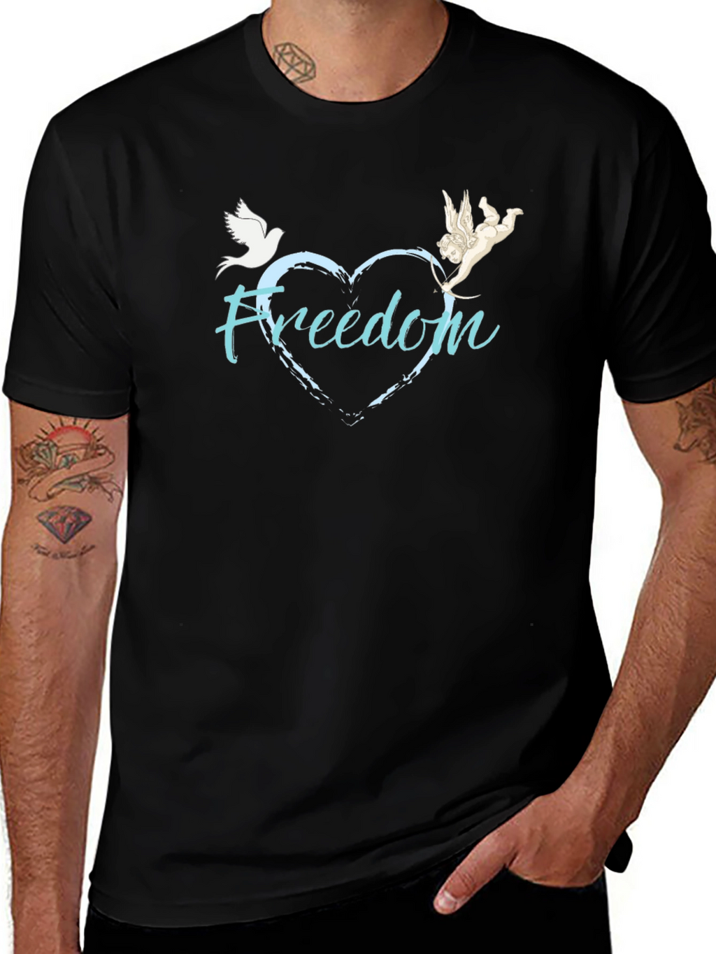 Freedom Graphic Tee Dove & Angel Heart Design