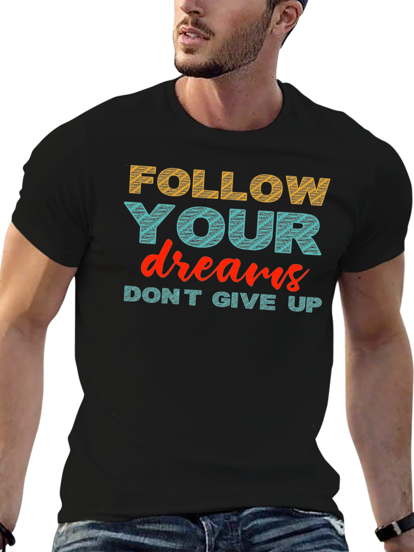 Motivational Graphic Print Crew Neck T-Shirt