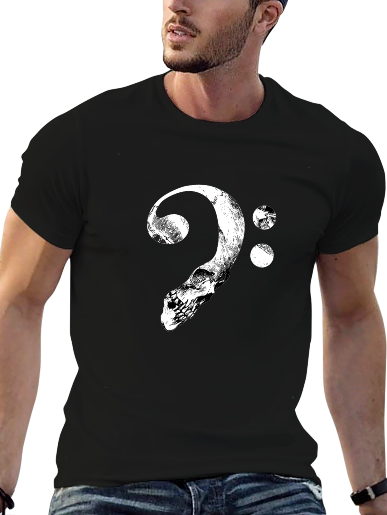 Skull Bass Clef Graphic T-Shirt - Black