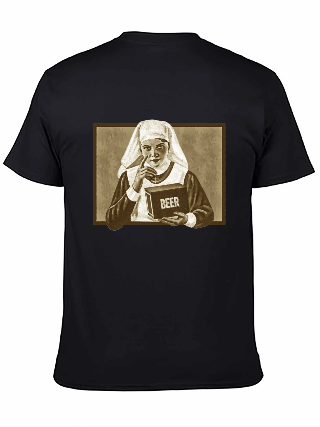 Nun with Beer T-Shirt: Humorous Graphic Tee