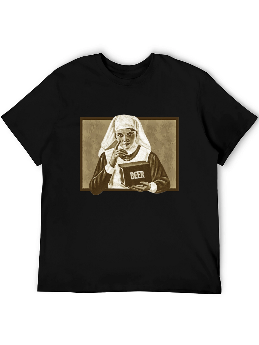 Nun with Beer T-Shirt: Humorous Graphic Tee