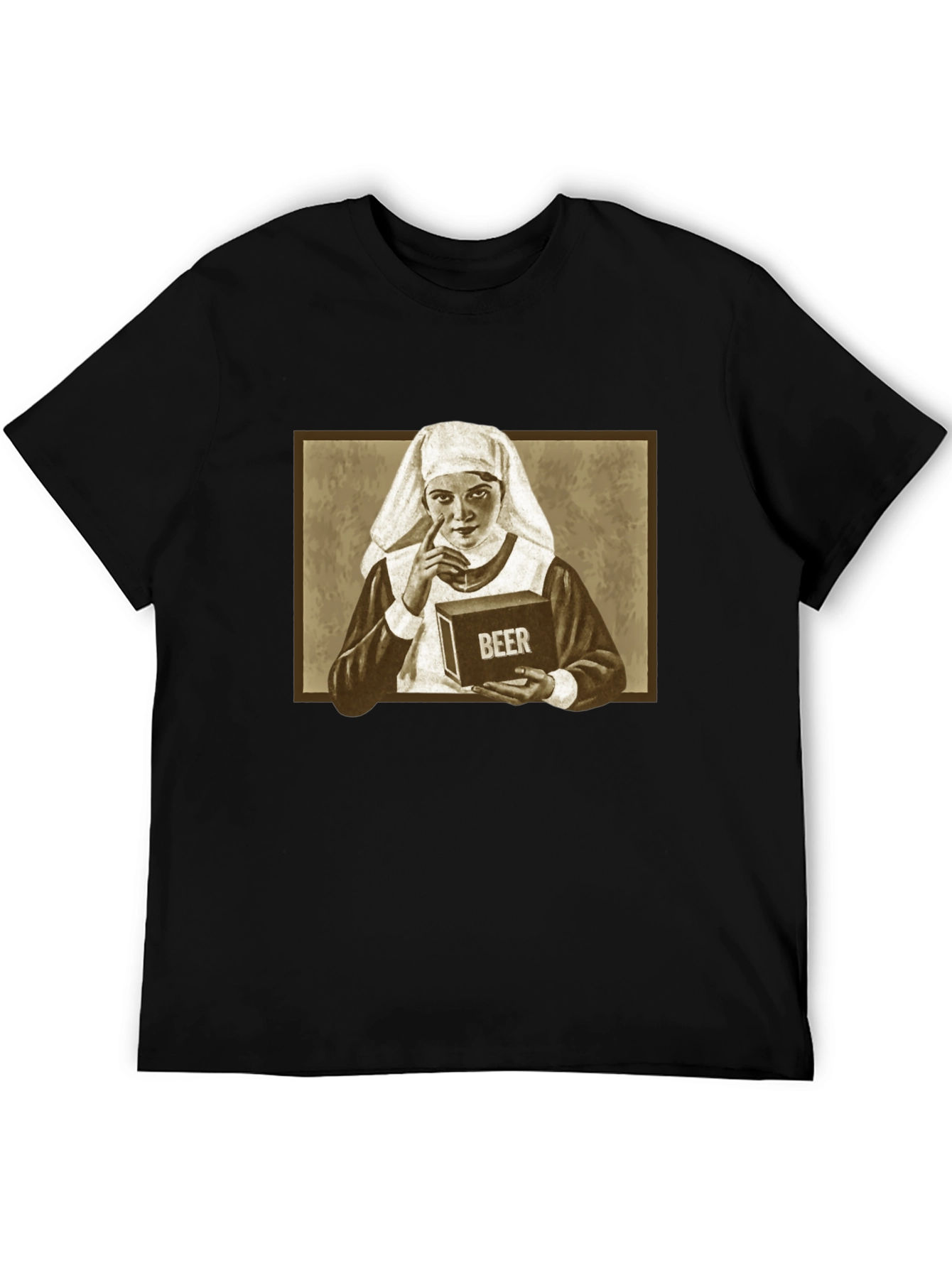 Nun with Beer T-Shirt: Humorous Graphic Tee