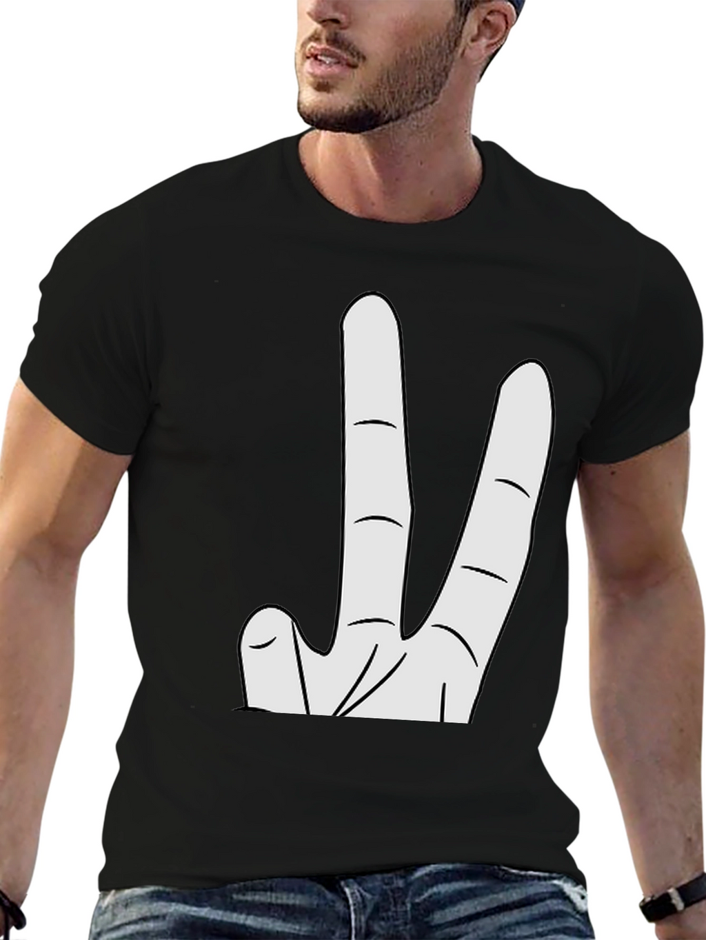 Novelty Two Finger Gesture Black T-Shirt