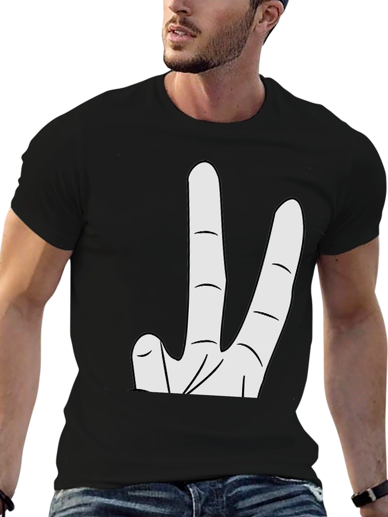 Novelty Two Finger Gesture Black T-Shirt