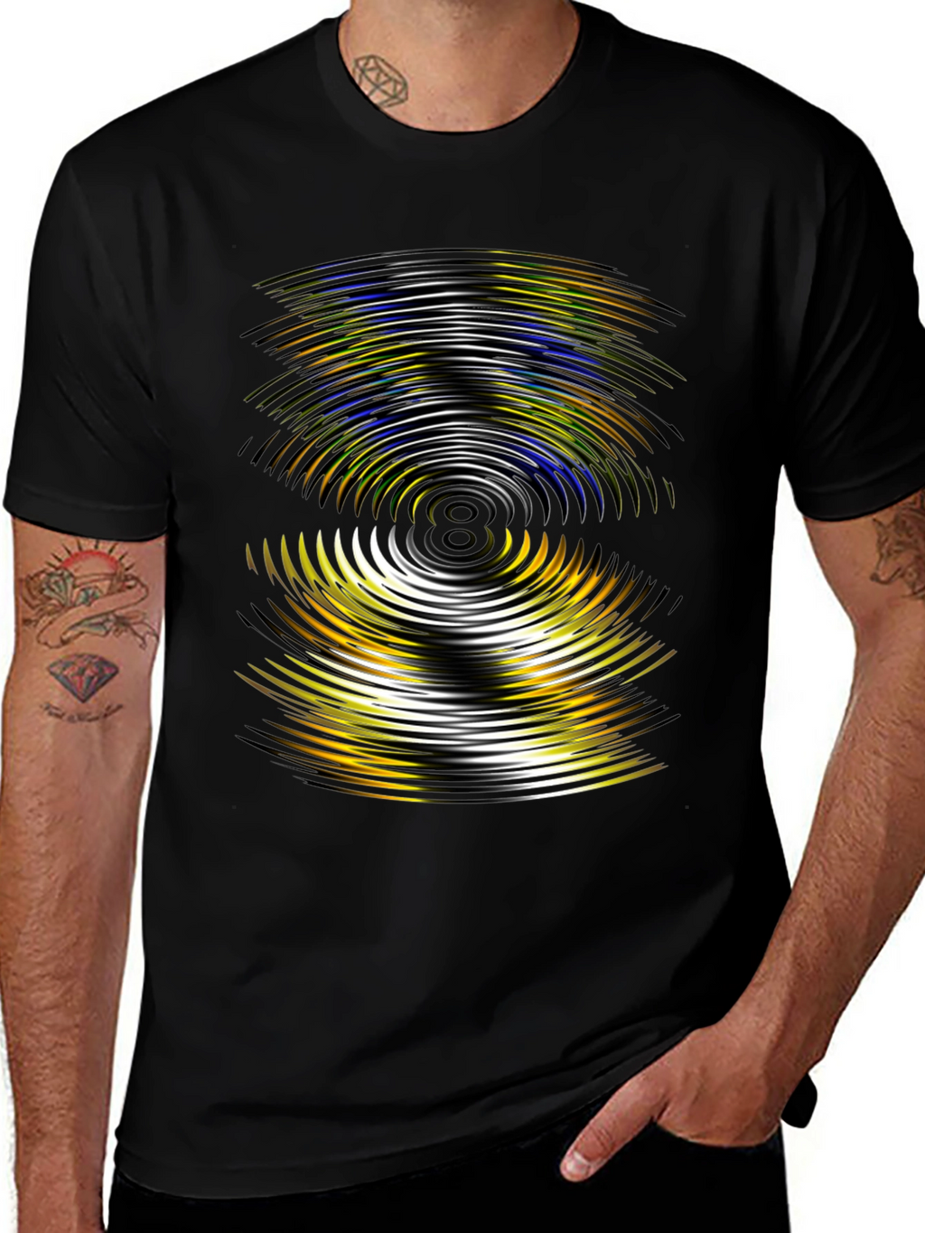Abstract Wave Pattern Black T-Shirt