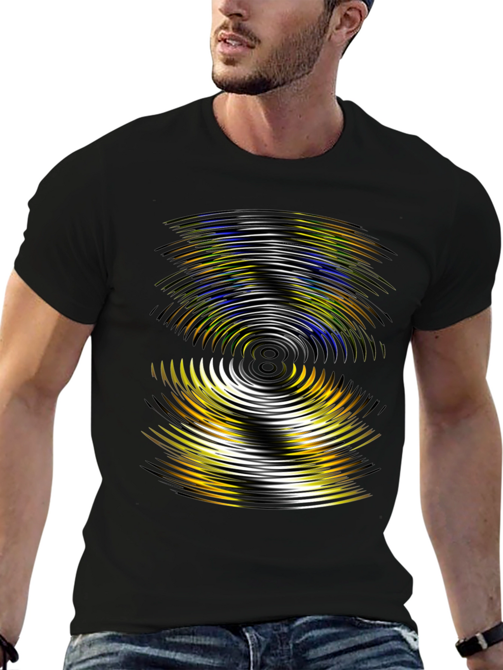 Abstract Wave Pattern Black T-Shirt