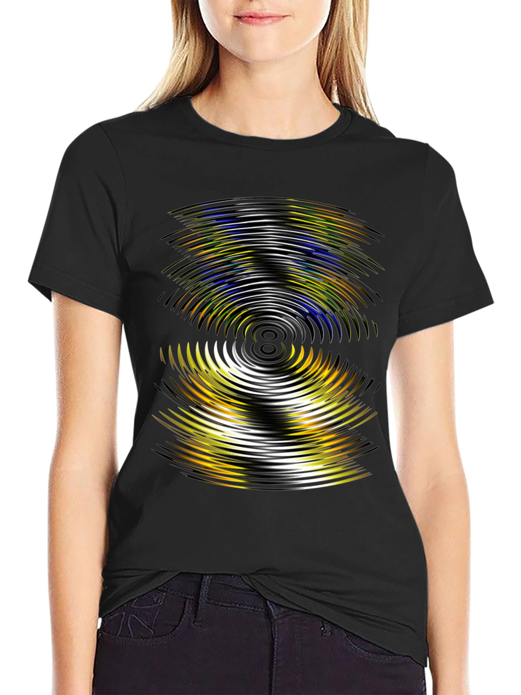 Abstract Wave Pattern Black T-Shirt
