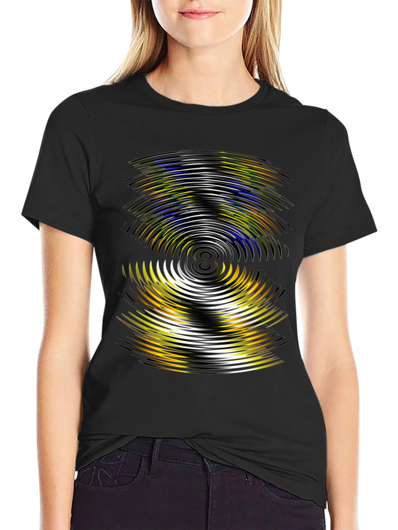 Abstract Wave Pattern Black T-Shirt